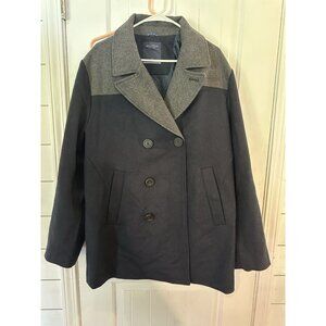 Nautica Mens Large Wool Double Breasted Pea Coat Navy Blue - w/Anchor Buttons